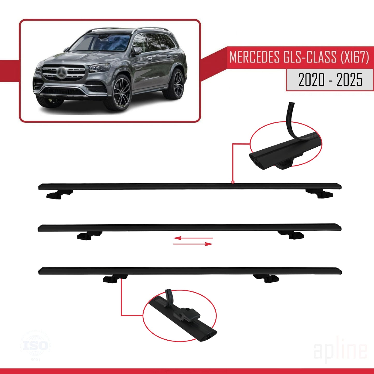 Kompatibel mit Mercedes GLS Klasse (X167) 2020-2025 BASIC Model Relingträger Dachträger Auto Gepäckträger Schwarz Aluminium 3 Stangen