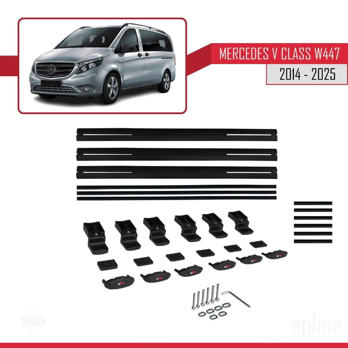 Kompatibel mit Mercedes V Klasse 3 (W447) 2014-2025 BASIC Model Relingträger Dachträger Auto Gepäckträger Schwarz Aluminium 3 Stangen
