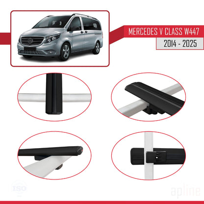 Kompatibel mit Mercedes V Klasse 3 (W447) 2014-2025 BASIC Model Relingträger Dachträger Auto Gepäckträger Schwarz Aluminium 3 Stangen