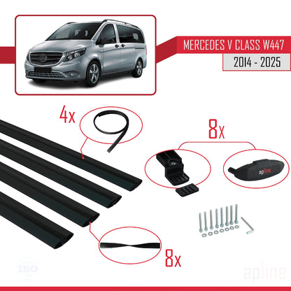 Kompatibel mit Mercedes V Klasse 3 (W447) 2014-2025 BASIC Model Relingträger Dachträger Auto Gepäckträger Schwarz Aluminium 4 Stangen