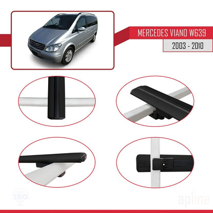 Compatible with Mercedes Viano 2 (W639) Pre-Facelift 2003-2010 BASIC Model Car Roof Rack Cross Bar Black Aluminium 3 Bars