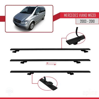 Compatible with Mercedes Viano 2 (W639) Pre-Facelift 2003-2010 BASIC Model Car Roof Rack Cross Bar Black Aluminium 3 Bars