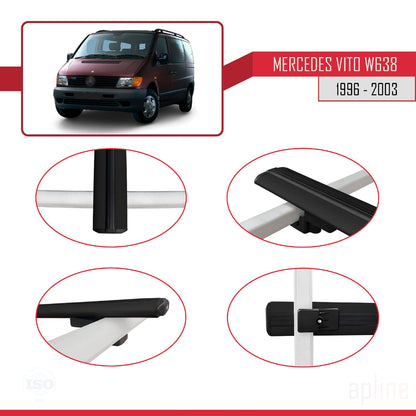 Compatible with Mercedes Vito (W638) 1996-2003 BASIC Model Car Roof Rack Cross Bar Black Aluminium 4 Bars