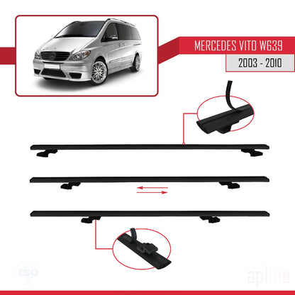 Compatible avec Mercedes Vito 2 (W639) Pre-Facelift 2003-2010 BASIC Model Barres de Toit Railing Porte-Bagages de Voiture Noir Aluminium 4 Barres