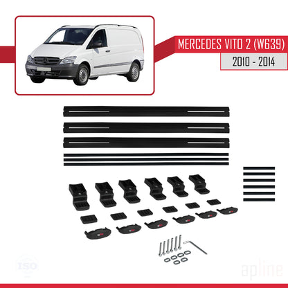 Kompatibel mit Mercedes Vito 2 (W639) Post-Facelift 2010-2014 BASIC Model Relingträger Dachträger Auto Gepäckträger Schwarz Aluminium 3 Stangen