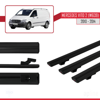 Kompatibel mit Mercedes Vito 2 (W639) Post-Facelift 2010-2014 BASIC Model Relingträger Dachträger Auto Gepäckträger Schwarz Aluminium 3 Stangen