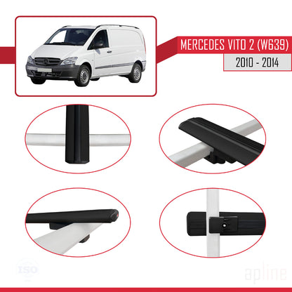 Kompatibel mit Mercedes Vito 2 (W639) Post-Facelift 2010-2014 BASIC Model Relingträger Dachträger Auto Gepäckträger Schwarz Aluminium 3 Stangen