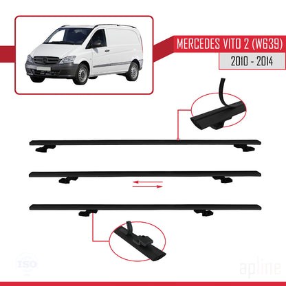 Kompatibel mit Mercedes Vito 2 (W639) Post-Facelift 2010-2014 BASIC Model Relingträger Dachträger Auto Gepäckträger Schwarz Aluminium 3 Stangen