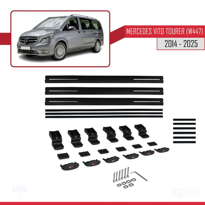 Kompatibel mit Mercedes Vito Tourer (W447) 2014-2025 BASIC Model Relingträger Dachträger Auto Gepäckträger Schwarz Aluminium 3 Stangen