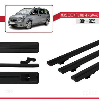 Kompatibel mit Mercedes Vito Tourer (W447) 2014-2025 BASIC Model Relingträger Dachträger Auto Gepäckträger Schwarz Aluminium 3 Stangen