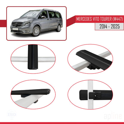 Kompatibel mit Mercedes Vito Tourer (W447) 2014-2025 BASIC Model Relingträger Dachträger Auto Gepäckträger Schwarz Aluminium 3 Stangen