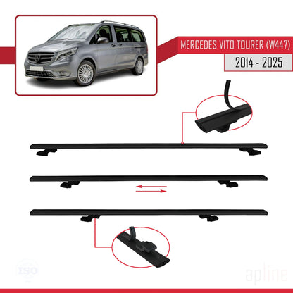 Kompatibel mit Mercedes Vito Tourer (W447) 2014-2025 BASIC Model Relingträger Dachträger Auto Gepäckträger Schwarz Aluminium 3 Stangen