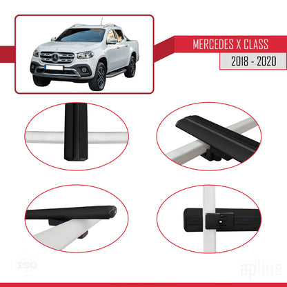 Compatible with Mercedes X Class (470) 2018-2020 BASIC Model Car Roof Rack Cross Bar Black Aluminium 2 Bars