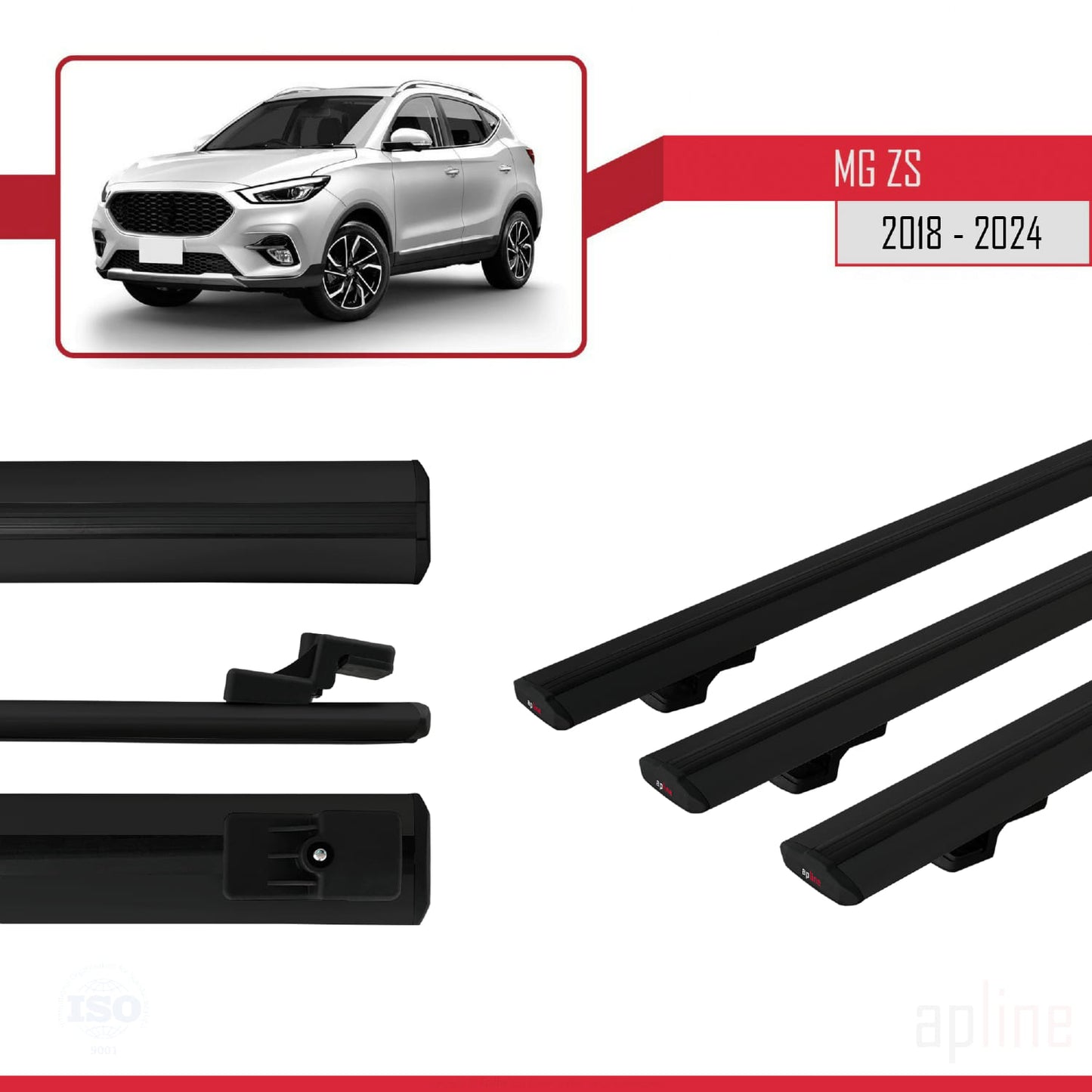 Kompatibel mit MG ZS 2018-2024 BASIC Model Relingträger Dachträger Auto Gepäckträger Schwarz Aluminium 3 Stangen