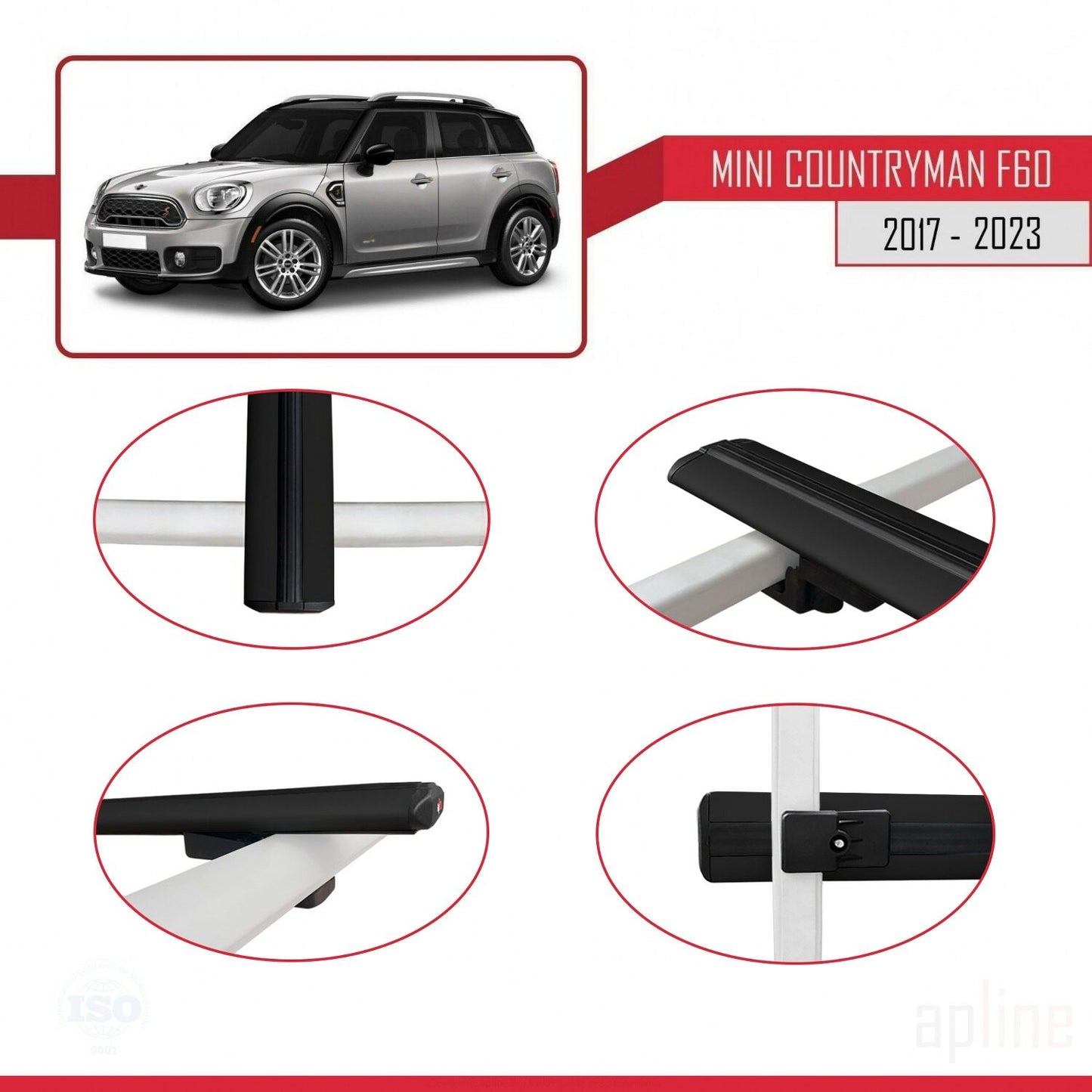 Compatible avec Mini Countryman 2 (F60) 2017-2023 BASIC Model Barres de Toit Railing Porte-Bagages de Voiture Noir Aluminium 2 Barres