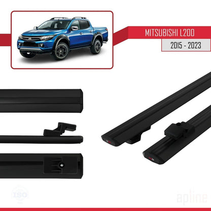 Compatible avec Mitsubishi L200 V 2015-2023 BASIC Model Barres de Toit Railing Porte-Bagages de Voiture Noir Aluminium 2 Barres