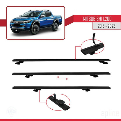 Compatible avec Mitsubishi L200 V 2015-2023 BASIC Model Barres de Toit Railing Porte-Bagages de Voiture Noir Aluminium 2 Barres