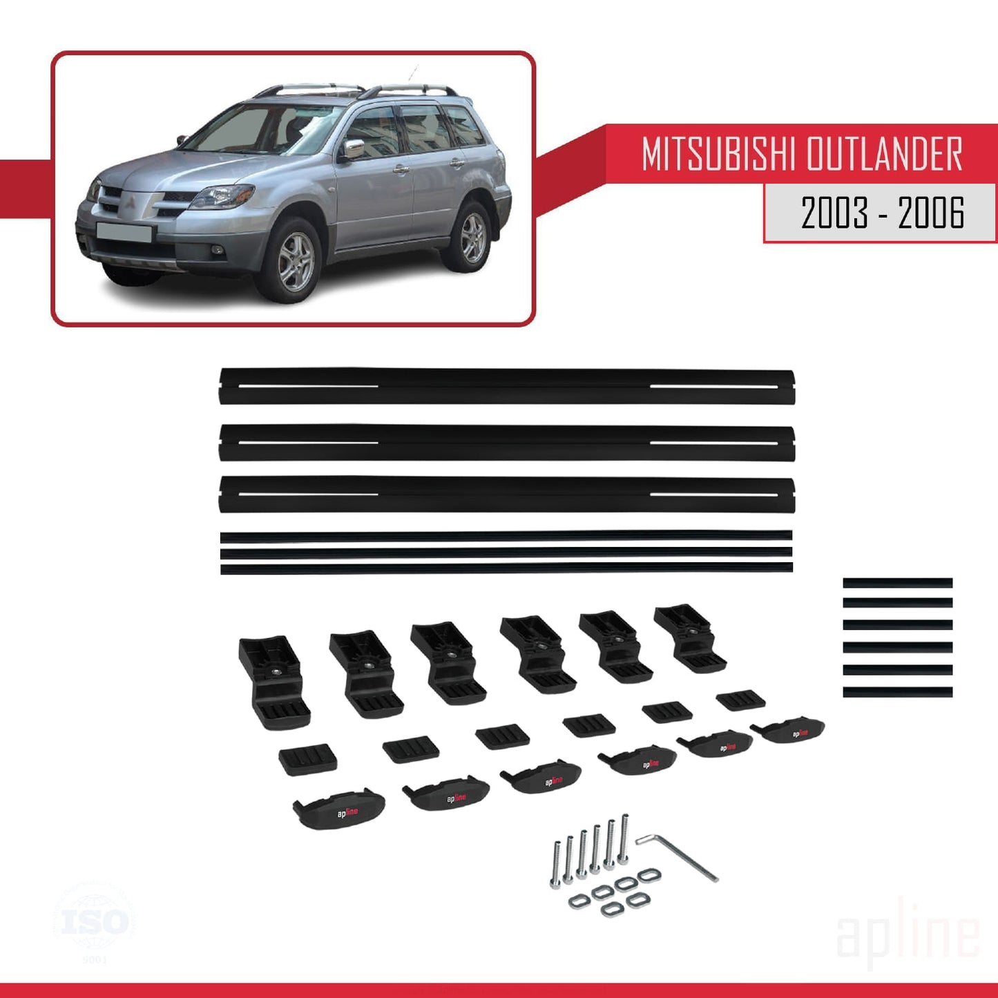 Kompatibel mit Mitsubishi Outlander 2003-2006 BASIC Model Relingträger Dachträger Auto Gepäckträger Schwarz Aluminium 3 Stangen