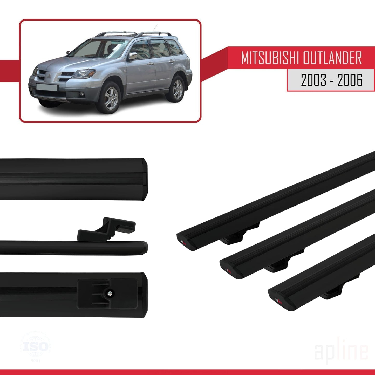 Kompatibel mit Mitsubishi Outlander 2003-2006 BASIC Model Relingträger Dachträger Auto Gepäckträger Schwarz Aluminium 3 Stangen