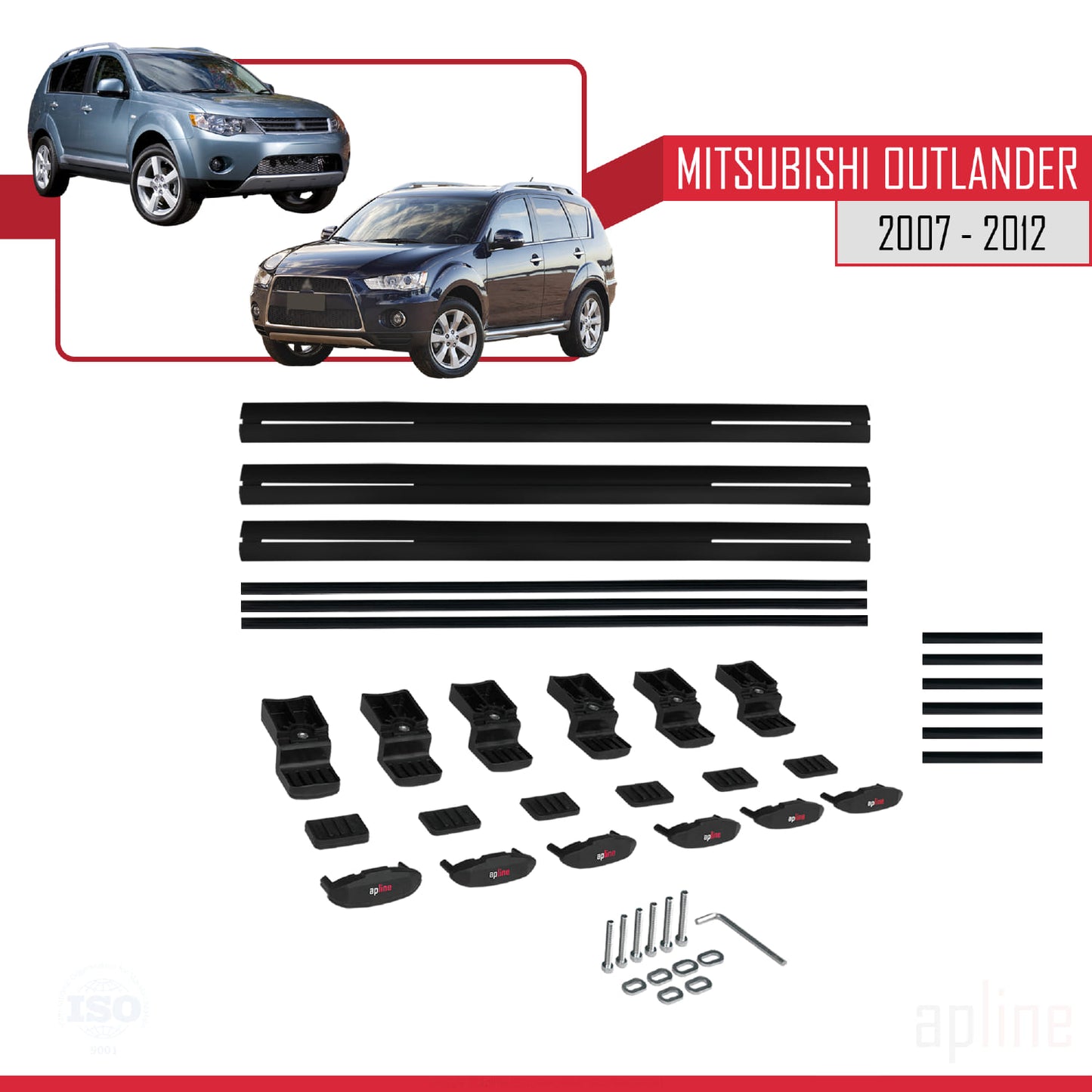 Compatible avec Mitsubishi Outlander 2 2007-2012 BASIC Model Barres de Toit Railing Porte-Bagages de Voiture Noir Aluminium 3 Barres