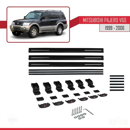 Kompatibel mit Mitsubishi Pajero (V60) 5 Kapı 1999-2006 BASIC Model Relingträger Dachträger Auto Gepäckträger Schwarz Aluminium 3 Stangen