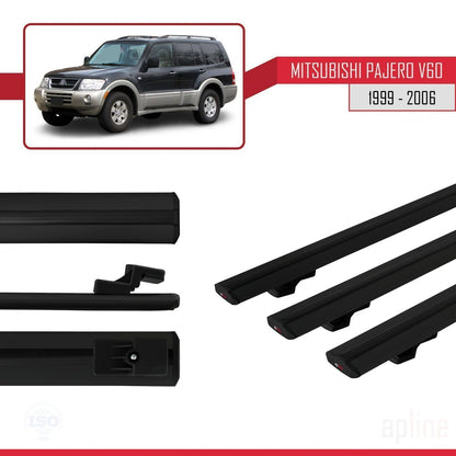 Kompatibel mit Mitsubishi Pajero (V60) 5 Kapı 1999-2006 BASIC Model Relingträger Dachträger Auto Gepäckträger Schwarz Aluminium 3 Stangen