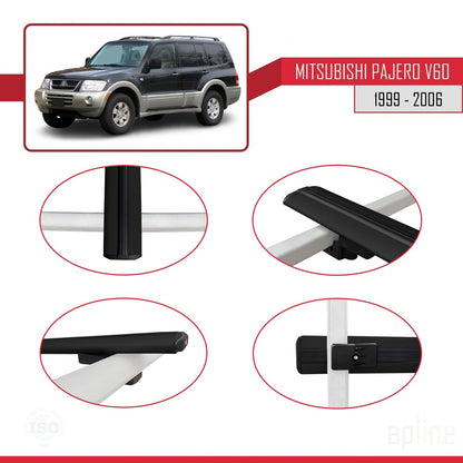 Kompatibel mit Mitsubishi Pajero (V60) 5 Kapı 1999-2006 BASIC Model Relingträger Dachträger Auto Gepäckträger Schwarz Aluminium 3 Stangen