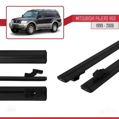 Kompatibel mit Mitsubishi Pajero (V60) 5 Kapı 1999-2006 BASIC Model Relingträger Dachträger Auto Gepäckträger Schwarz Aluminium 2 Stangen