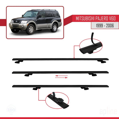 Kompatibel mit Mitsubishi Pajero (V60) 5 Kapı 1999-2006 BASIC Model Relingträger Dachträger Auto Gepäckträger Schwarz Aluminium 2 Stangen