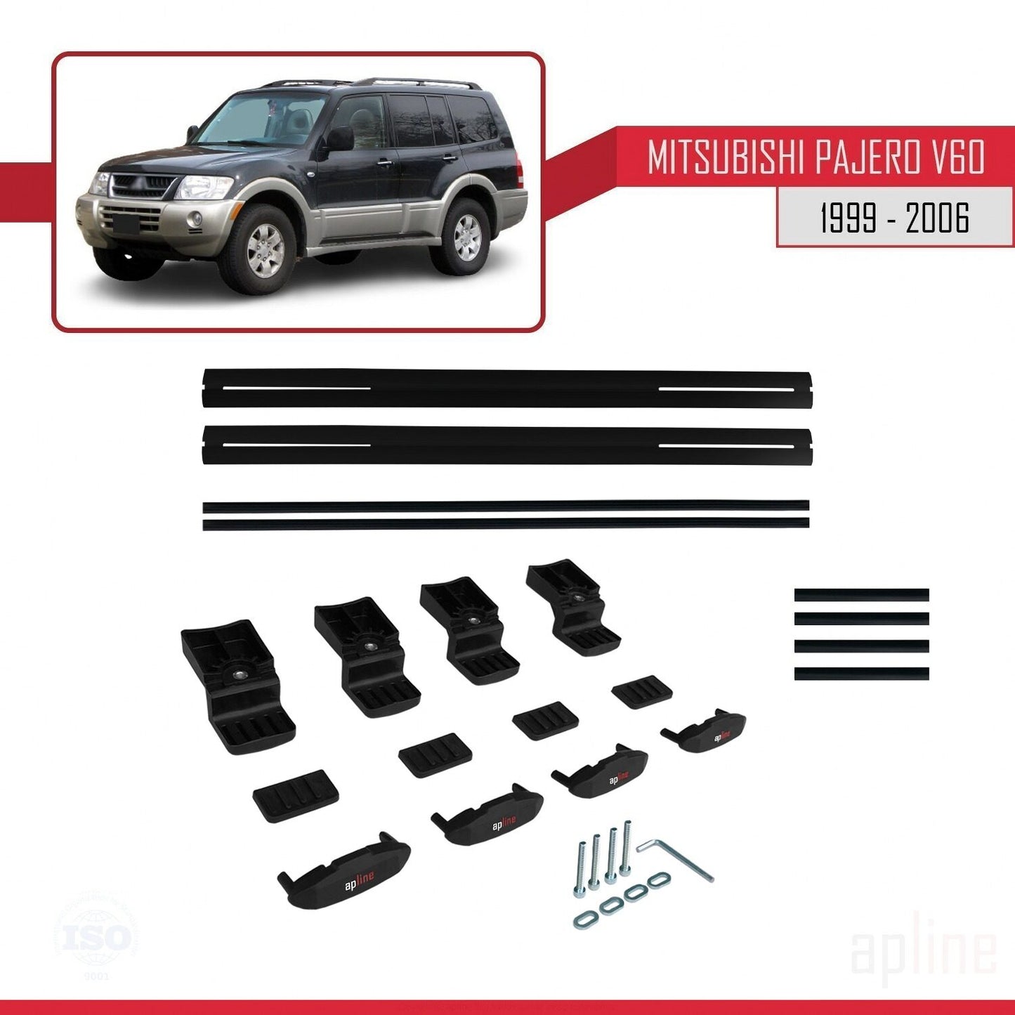 Kompatibel mit Mitsubishi Pajero (V60) 5 Kapı 1999-2006 BASIC Model Relingträger Dachträger Auto Gepäckträger Schwarz Aluminium 2 Stangen