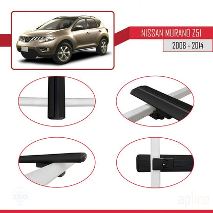 Compatible with Nissan Murano 2 (Z51) 2008-2014 BASIC Model Car Roof Rack Cross Bar Black Aluminium 2 Bars