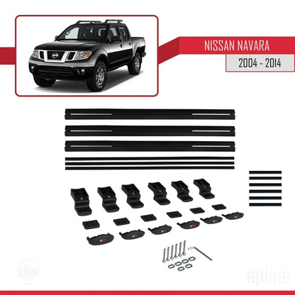 Kompatibel mit Nissan Navara 3 (D40) 2005-2014 BASIC Model Relingträger Dachträger Auto Gepäckträger Schwarz Aluminium 3 Stangen