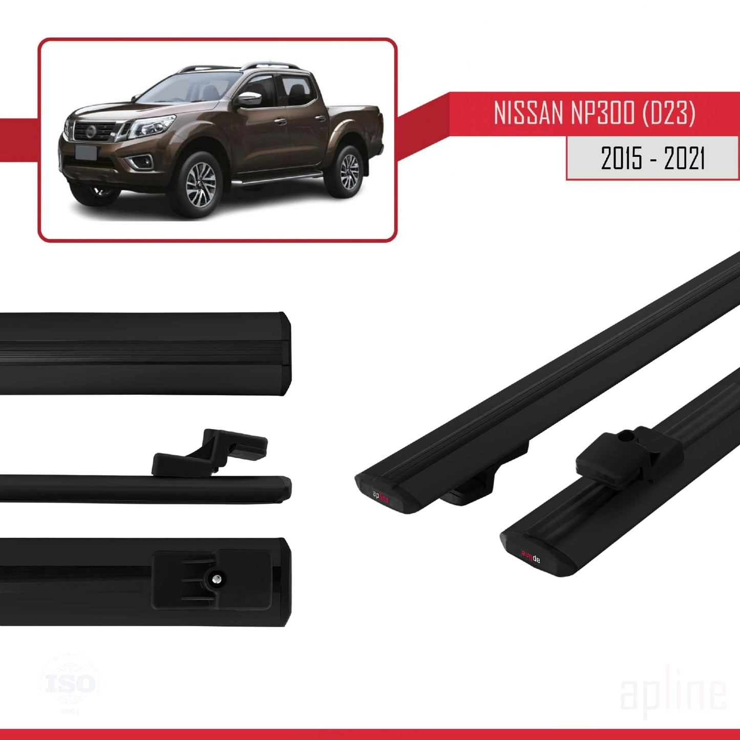 Compatible avec Nissan NP300 (D23) 2015-2021 BASIC Model Barres de Toit Railing Porte-Bagages de Voiture Noir Aluminium 2 Barres