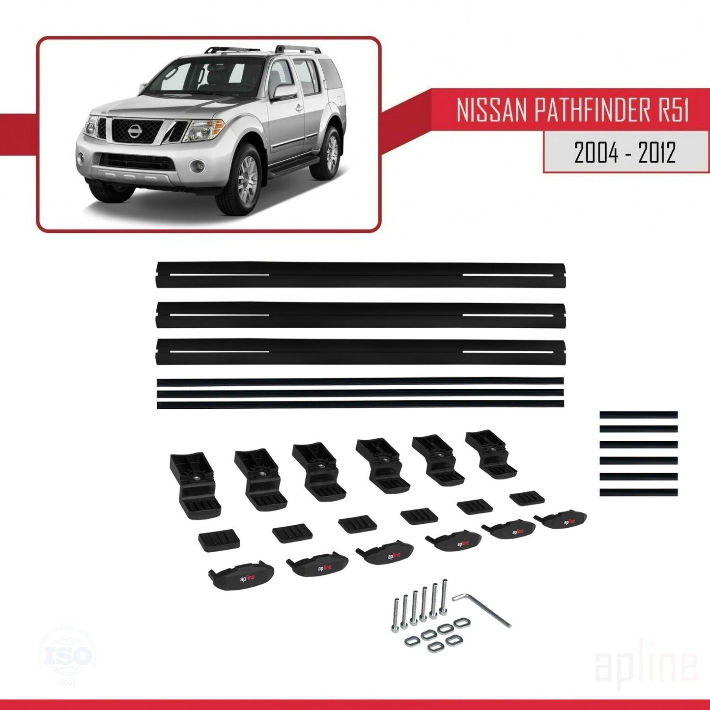 Compatible avec Nissan Pathfinder 3 (R51) 2004-2012 BASIC Model Barres de Toit Railing Porte-Bagages de Voiture Noir Aluminium 3 Barres