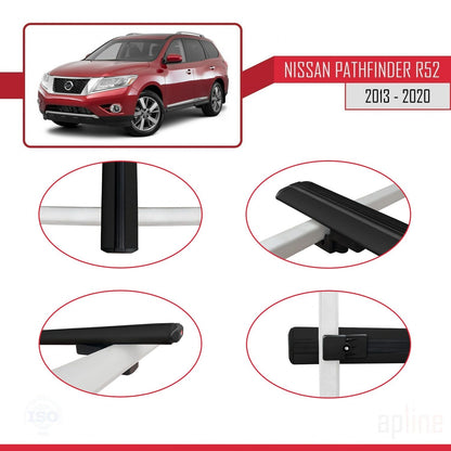 Compatible avec Nissan Pathfinder 4 (R52) 2013-2020 BASIC Model Barres de Toit Railing Porte-Bagages de Voiture Noir Aluminium 2 Barres