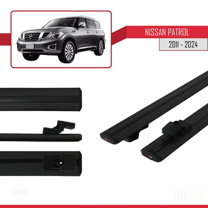 Compatible avec Nissan Patrol 6 (Y62) 2011-2024 BASIC Model Barres de Toit Railing Porte-Bagages de Voiture Noir Aluminium 2 Barres