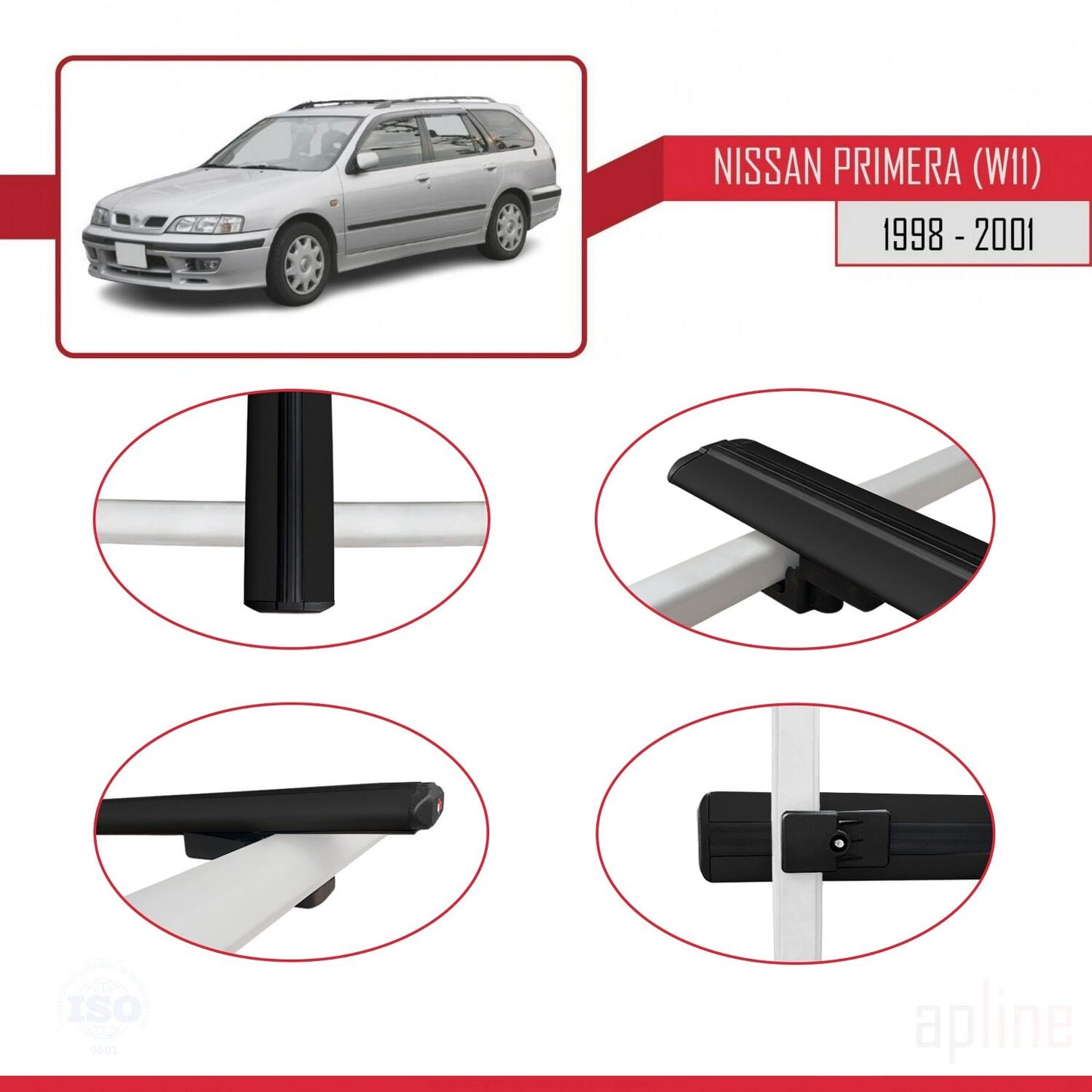 Compatible avec Nissan Primera 2 (W11) Traveller 1998-2001 BASIC Model Barres de Toit Railing Porte-Bagages de Voiture Noir Aluminium 2 Barres