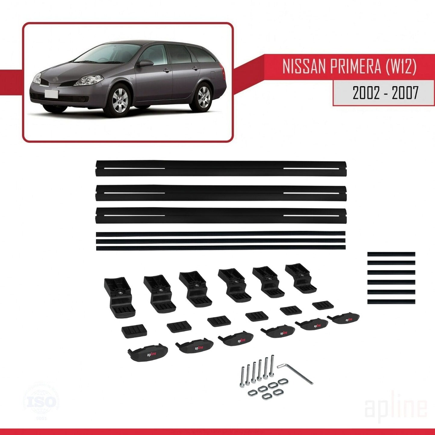 Compatible with Nissan Primera 3 (W12) Traveller 2002-2007 BASIC Model Car Roof Rack Cross Bar Black Aluminium 3 Bars
