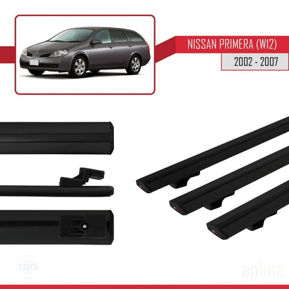 Compatible with Nissan Primera 3 (W12) Traveller 2002-2007 BASIC Model Car Roof Rack Cross Bar Black Aluminium 3 Bars