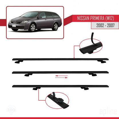 Compatible with Nissan Primera 3 (W12) Traveller 2002-2007 BASIC Model Car Roof Rack Cross Bar Black Aluminium 3 Bars