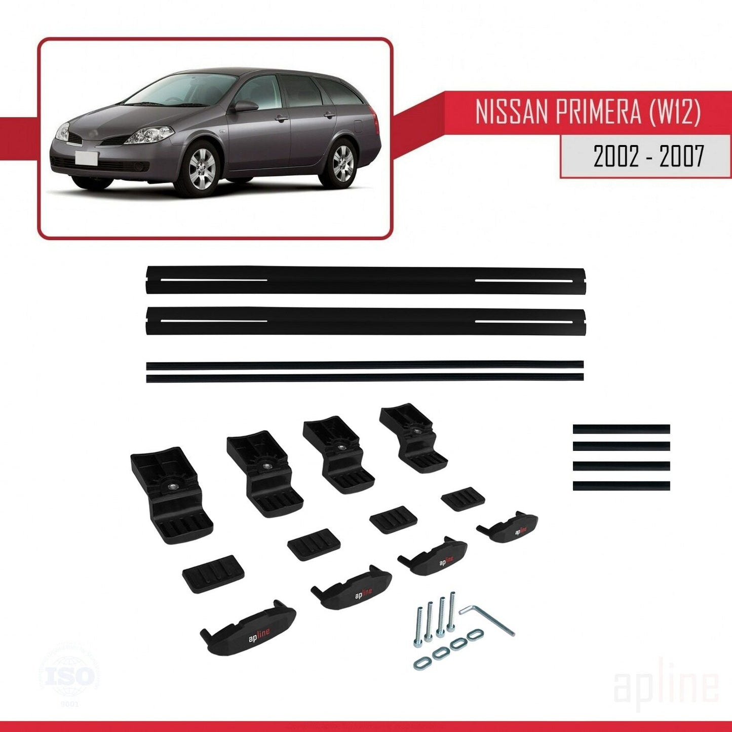 Kompatibel mit Nissan Primera 3 (W12) Traveller 2002-2007 BASIC Model Relingträger Dachträger Auto Gepäckträger Schwarz Aluminium 2 Stangen