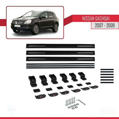 Kompatibel mit Nissan Qashqai (J10) Pre-Facelift 2007-2009 BASIC Model Relingträger Dachträger Auto Gepäckträger Schwarz Aluminium 3 Stangen