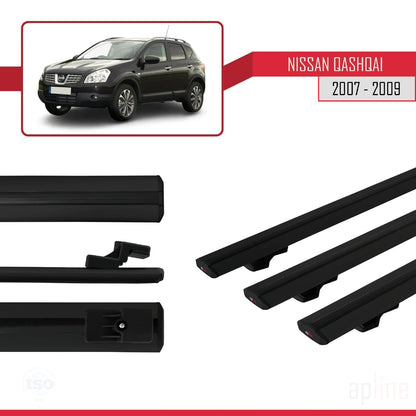 Kompatibel mit Nissan Qashqai (J10) Pre-Facelift 2007-2009 BASIC Model Relingträger Dachträger Auto Gepäckträger Schwarz Aluminium 3 Stangen