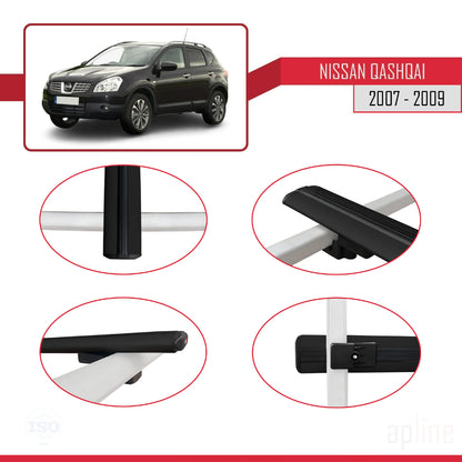 Kompatibel mit Nissan Qashqai (J10) Pre-Facelift 2007-2009 BASIC Model Relingträger Dachträger Auto Gepäckträger Schwarz Aluminium 3 Stangen
