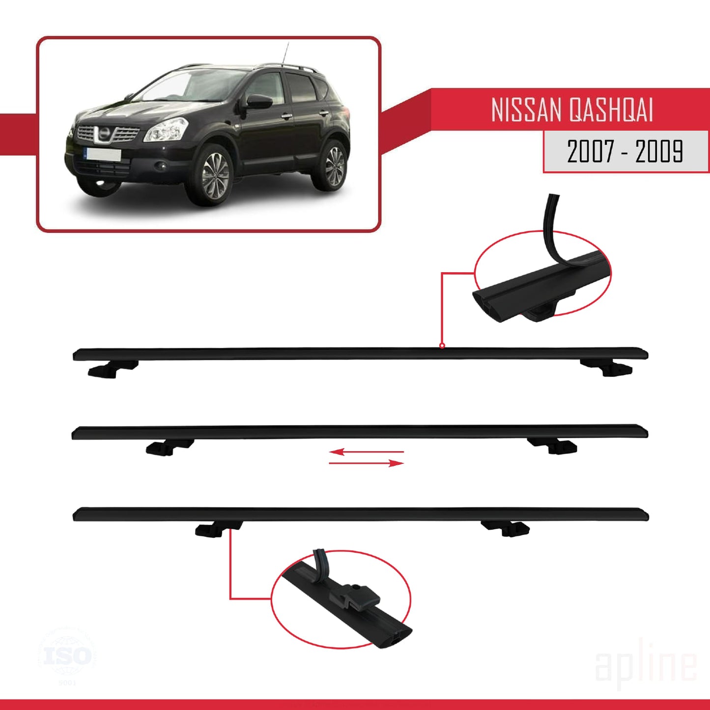 Kompatibel mit Nissan Qashqai (J10) Pre-Facelift 2007-2009 BASIC Model Relingträger Dachträger Auto Gepäckträger Schwarz Aluminium 3 Stangen