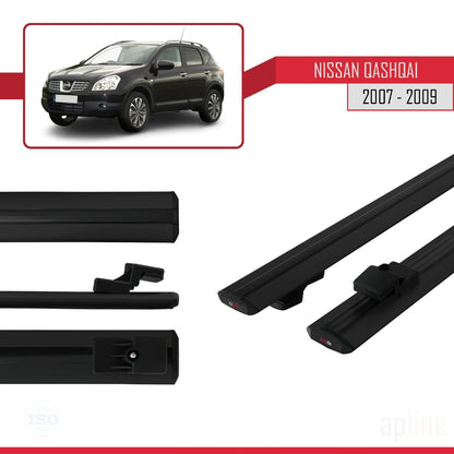 Compatible with Nissan Qashqai (J10) Pre-Facelift 2007-2009 BASIC Model Car Roof Rack Cross Bar Black Aluminium 2 Bars