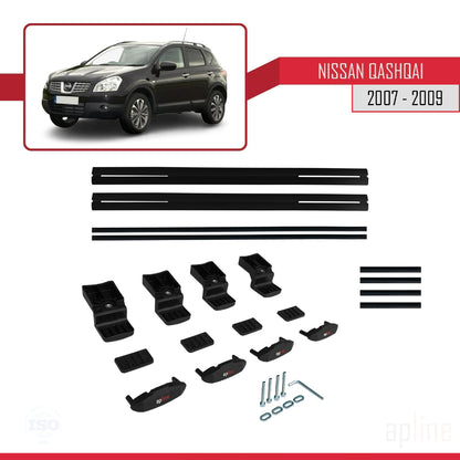 Compatible with Nissan Qashqai (J10) Pre-Facelift 2007-2009 BASIC Model Car Roof Rack Cross Bar Black Aluminium 2 Bars