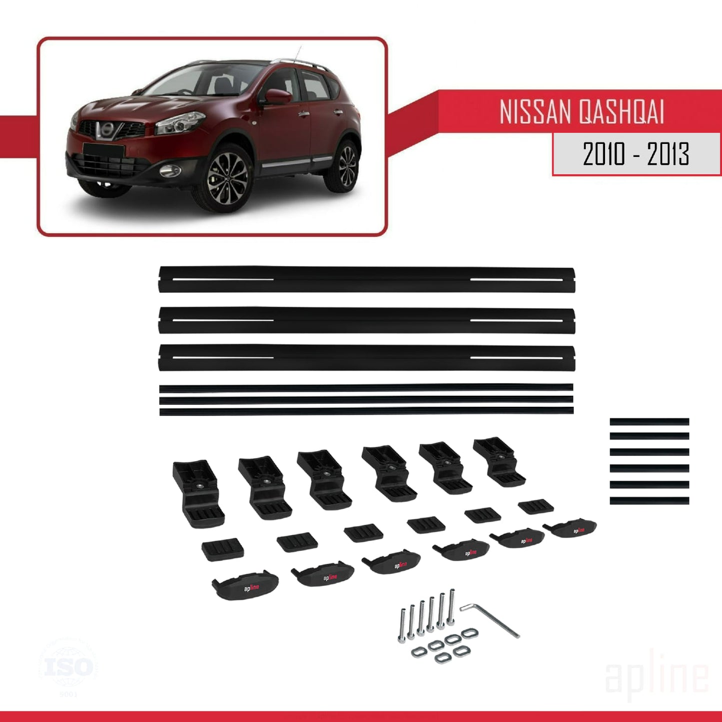 Kompatibel mit Nissan Qashqai (J10) Post-Facelift 2010-2013 BASIC Model Relingträger Dachträger Auto Gepäckträger Schwarz Aluminium 3 Stangen