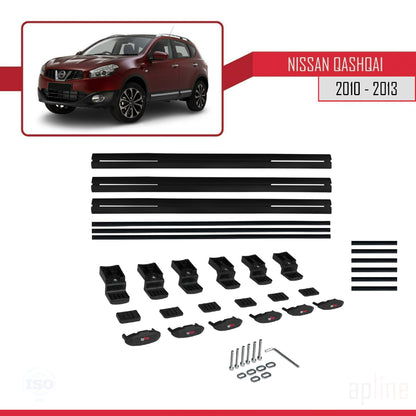 Kompatibel mit Nissan Qashqai (J10) Post-Facelift 2010-2013 BASIC Model Relingträger Dachträger Auto Gepäckträger Schwarz Aluminium 3 Stangen