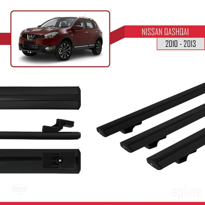 Kompatibel mit Nissan Qashqai (J10) Post-Facelift 2010-2013 BASIC Model Relingträger Dachträger Auto Gepäckträger Schwarz Aluminium 3 Stangen